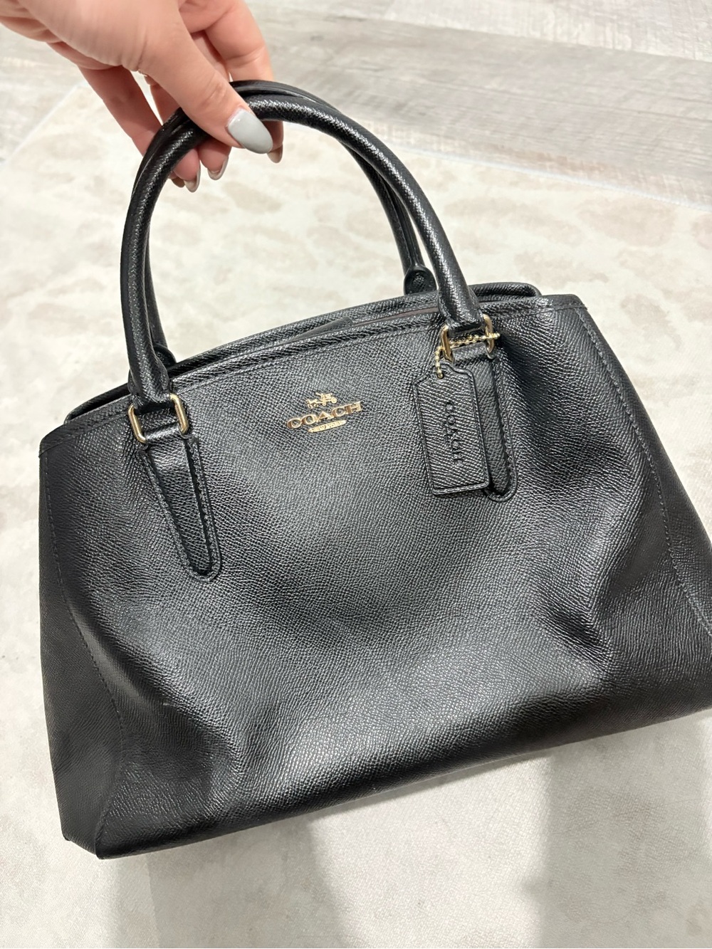 Coach Black Leather Satchel with Gold Logo Hardware